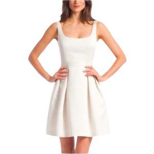 EUC Shoshanna Fit & Flare Sleeveless Skater Dress 2 Pleats Ivory Gold Mini